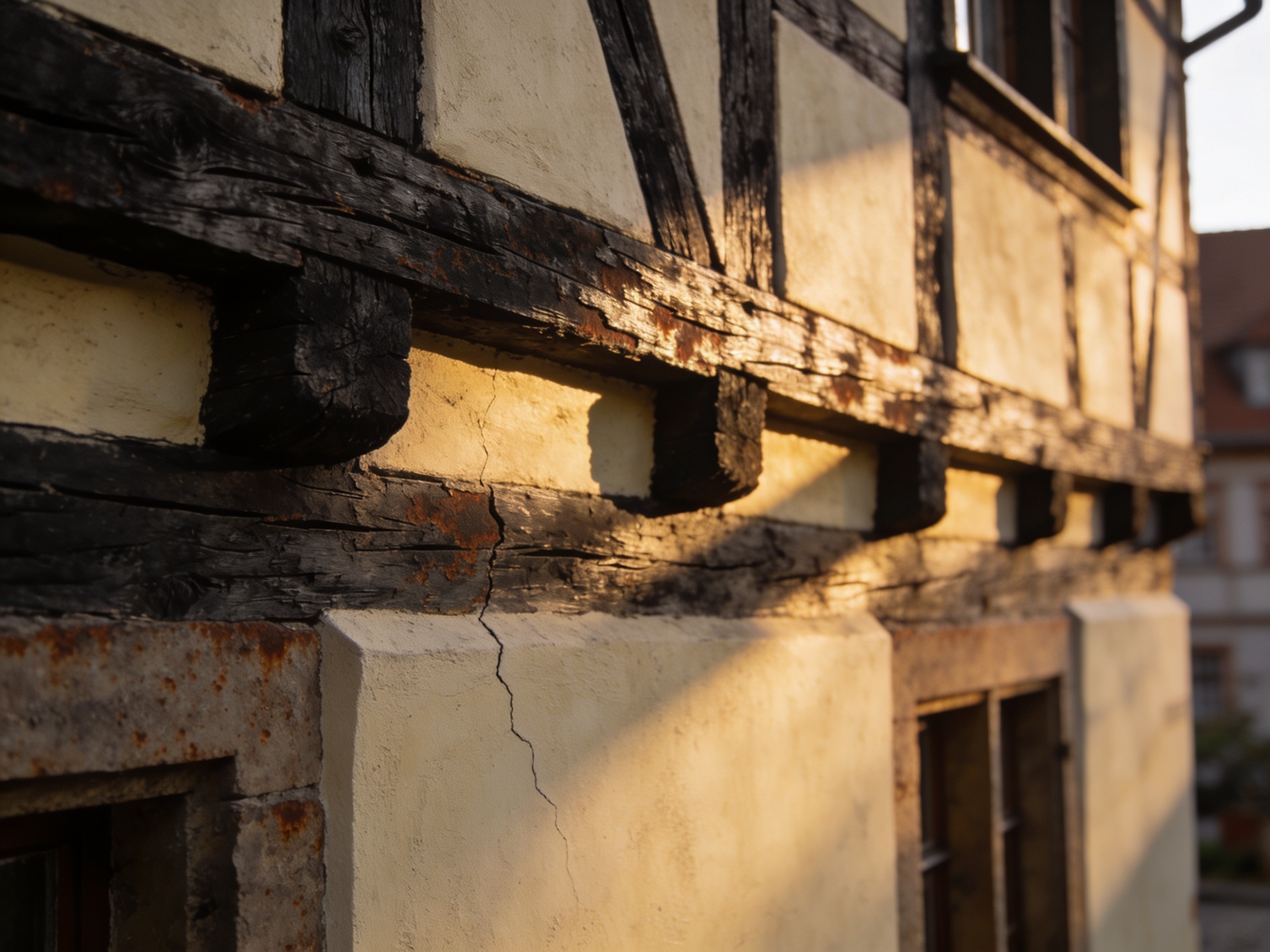 Bruchsaler Altstadt mit Fachwerkhäusern – Detail einer Holzfassade